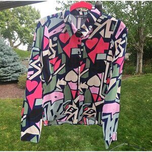 Abstract Grafitti Pop Art Top Womens US 8 12UK 40EUR Long Sleeve Shirt Big Dart